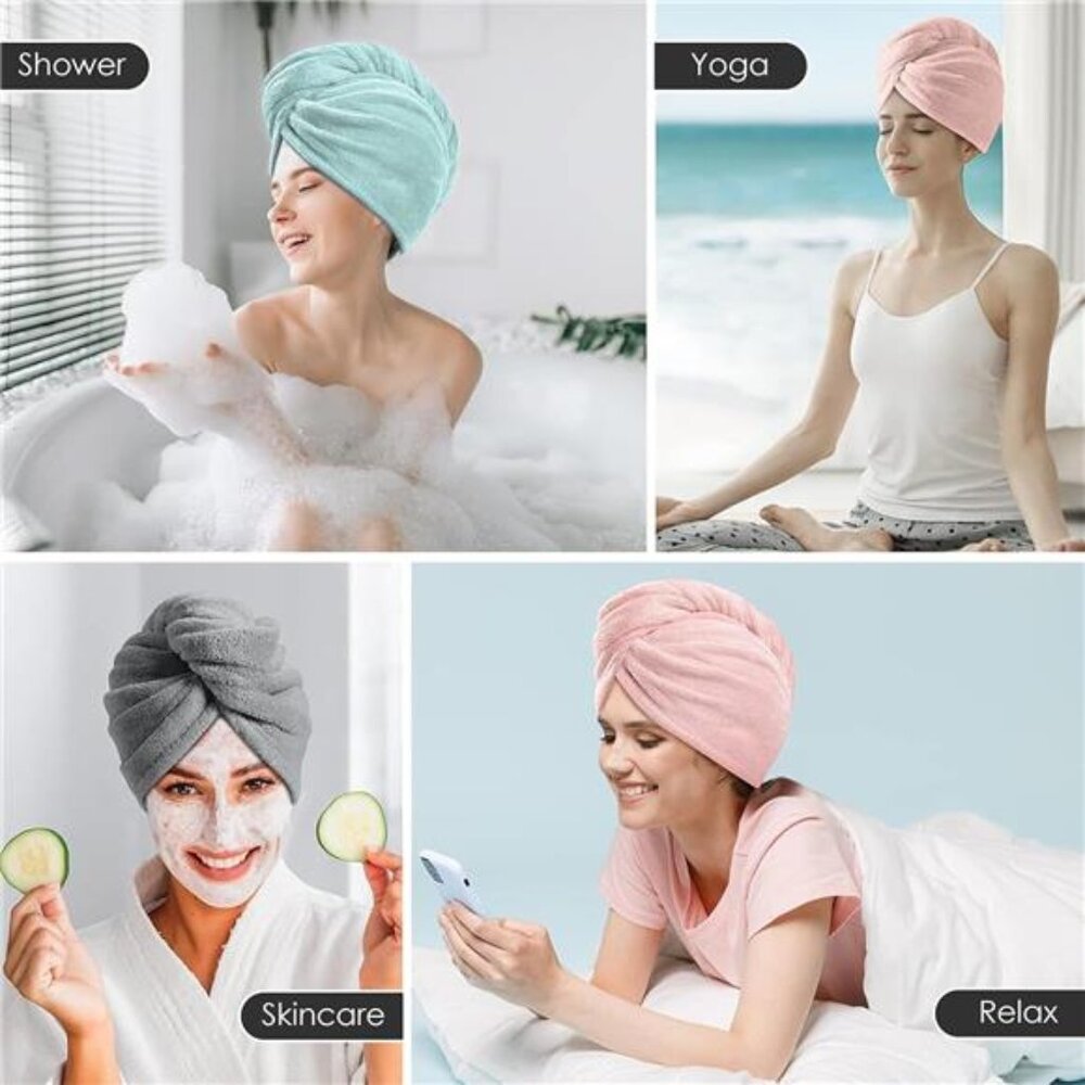 5 Pack Thicken Microfiber Hair Towel Wrap for Women - Elastic Loop - Picture 7 of 16